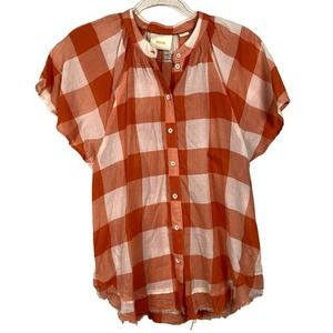Maeve Orange Gingham Flutter Sleeve Top Sz M
